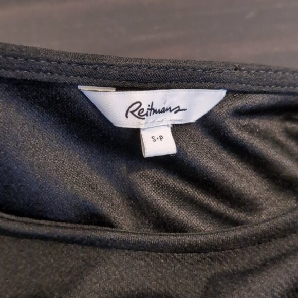 3/$20 Reitmans Tie Waist Blouse Short Sleeve Black Crew Neck Top Size Small - Picture 10 of 11